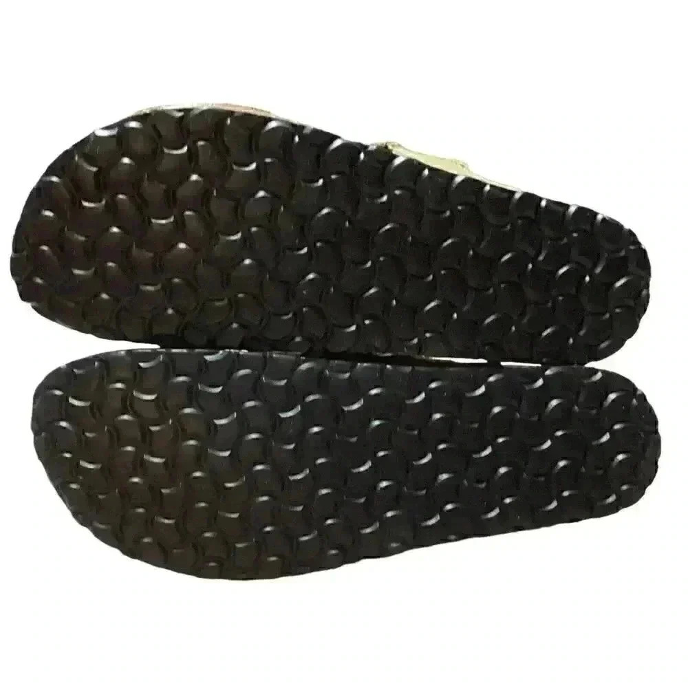 Plakton Women 10.5 43 Leather Cork Flat Thong Slide Sanals Brown Embroidery NEW - Picture 7 of 7